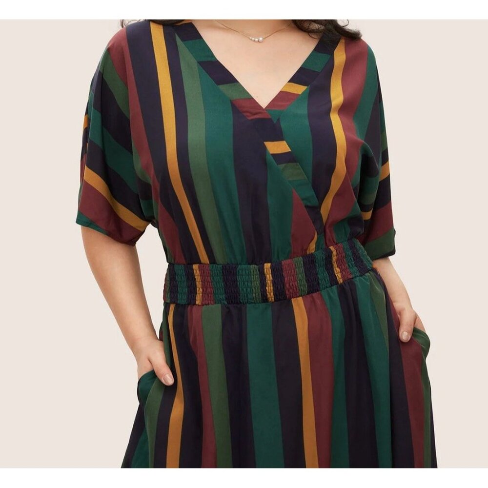 BloomChic Striped Dolman Sleeve Pocket Flutter Wrap Dress - Size 14-16 (Q8) - Picture 4 of 10